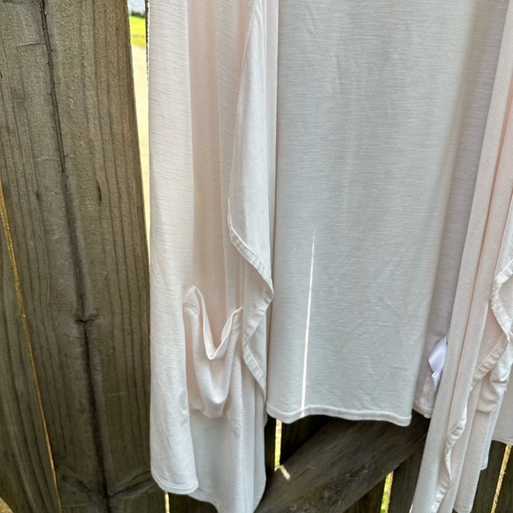 LOGO by Lori Goldstein Baby Pink Stretch Jersey Knit Hooded Long Vest Cardigan - Picture 4 of 7